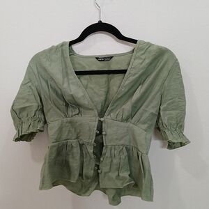 SHEIN xs small button down green blouse v neck fairy / cottage core ✨️🧚‍♀️